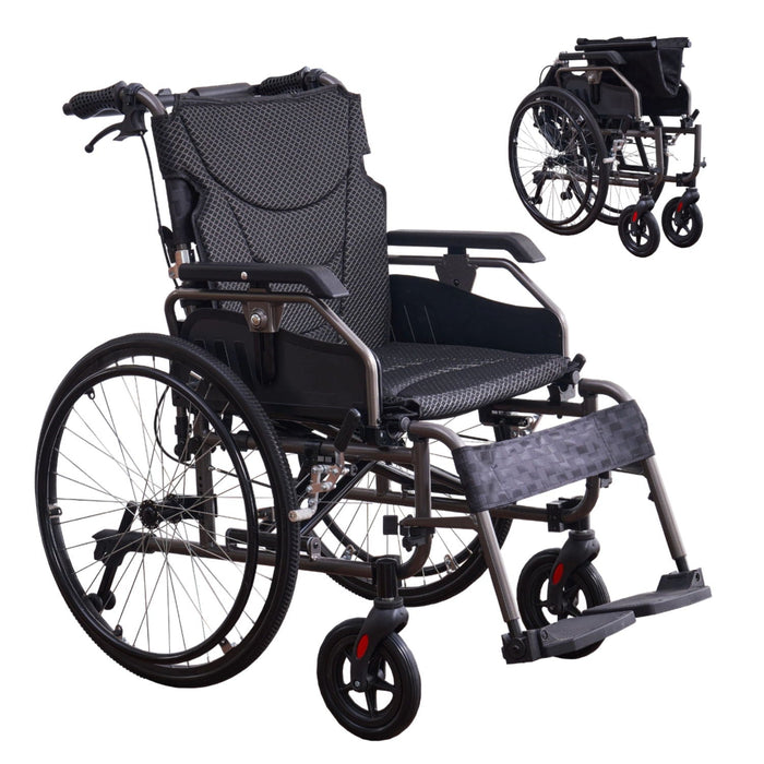 VELUNHOS Foldable Lightweight Wheelchair with Adjustable Armrests in Gray