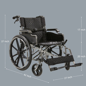 VELUNHOS Heavy-Duty Manual Wheelchair for Adults with Double X Support