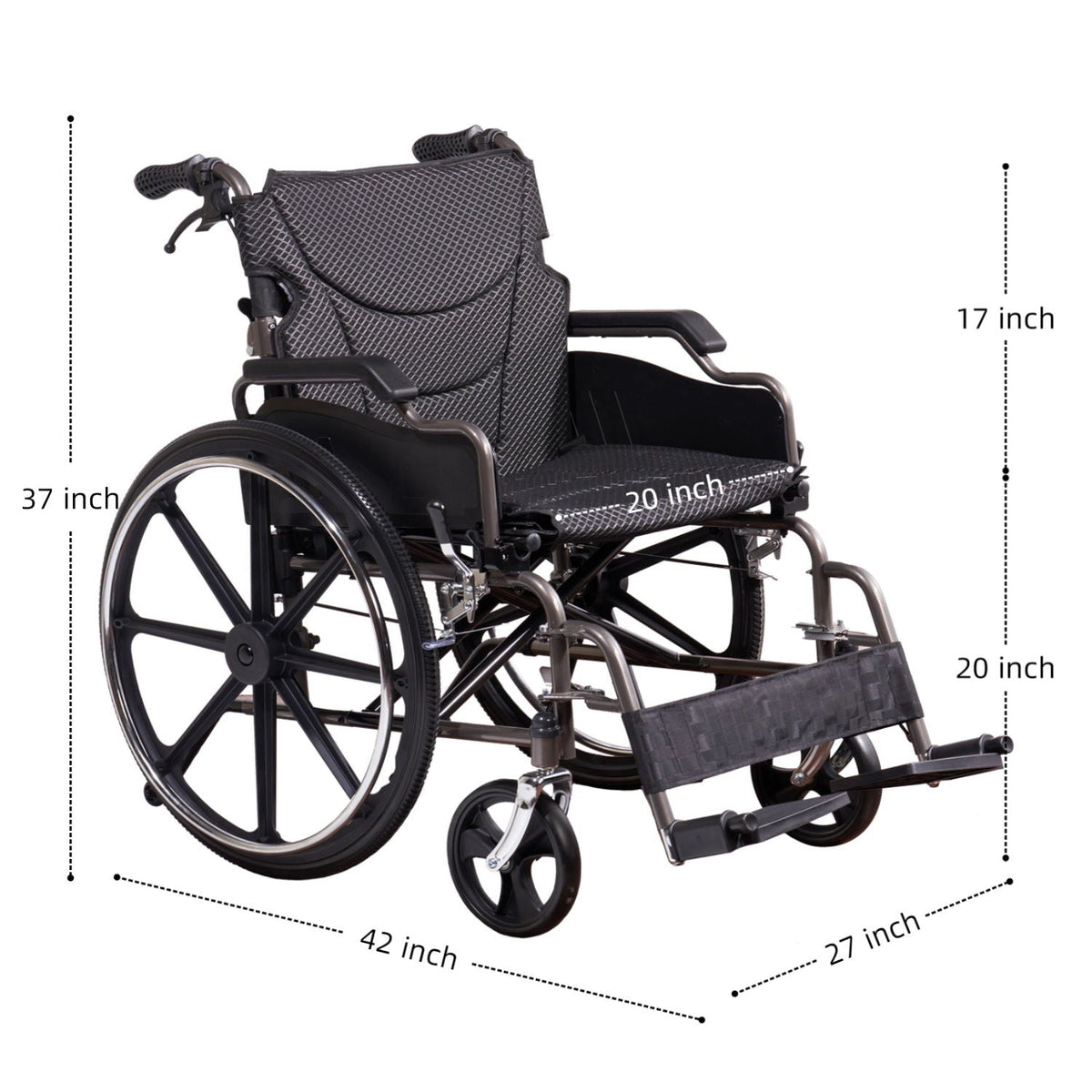 VELUNHOS Heavy-Duty Manual Wheelchair for Adults with Double X Support - view 5