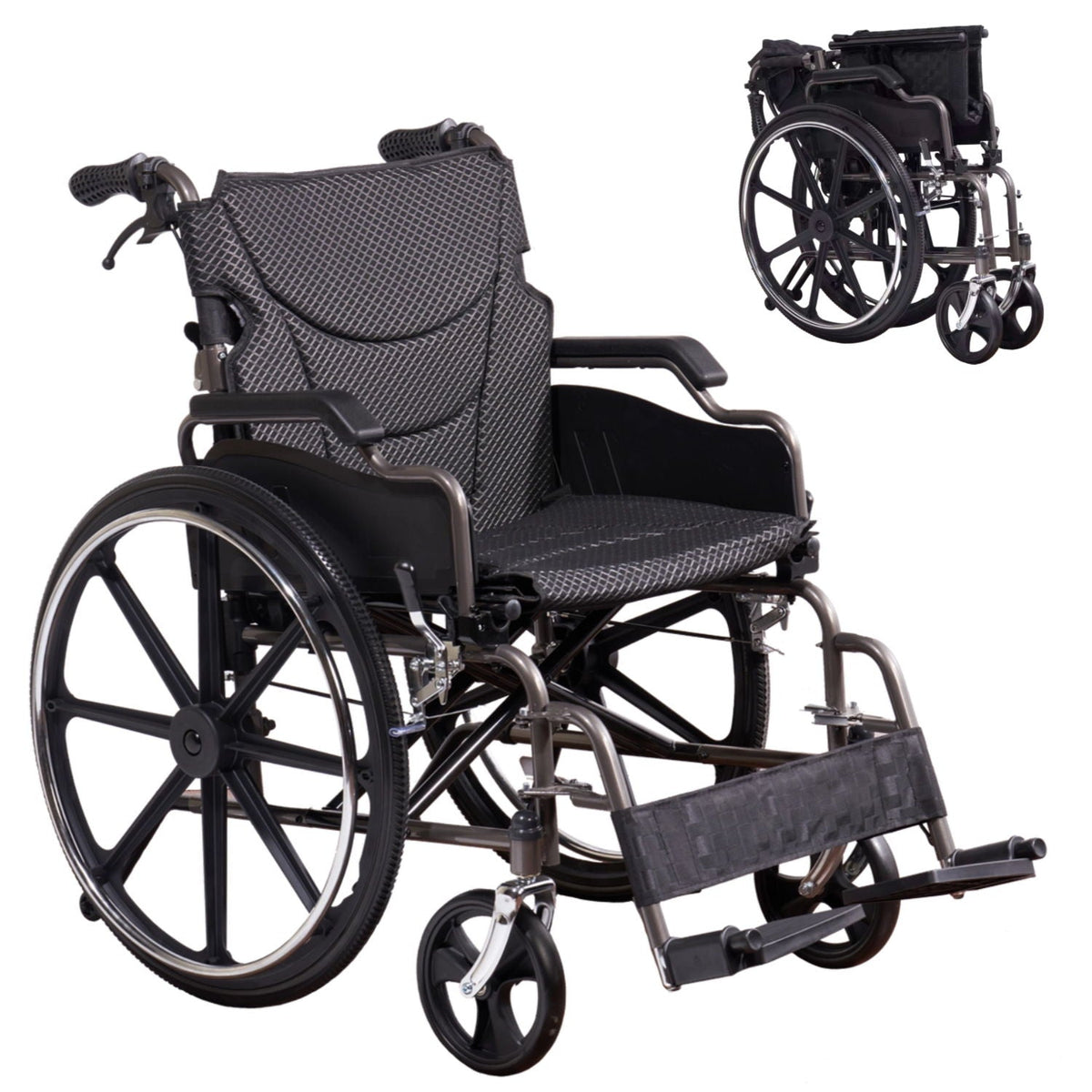 VELUNHOS Heavy-Duty Manual Wheelchair for Adults with Double X Support in Black