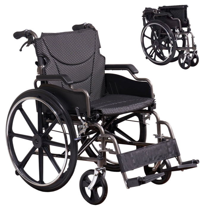 VELUNHOS Heavy-Duty Manual Wheelchair for Adults with Double X Support in Black