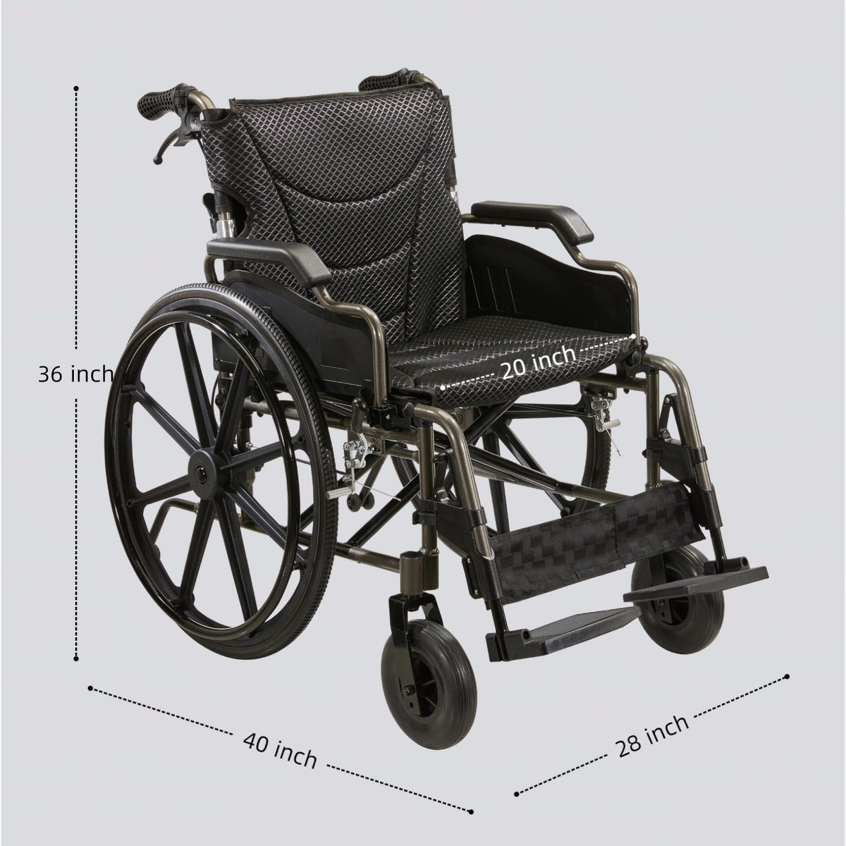 VELUNHOS Lightweight Foldable Transport Wheelchair with Double X Force Support