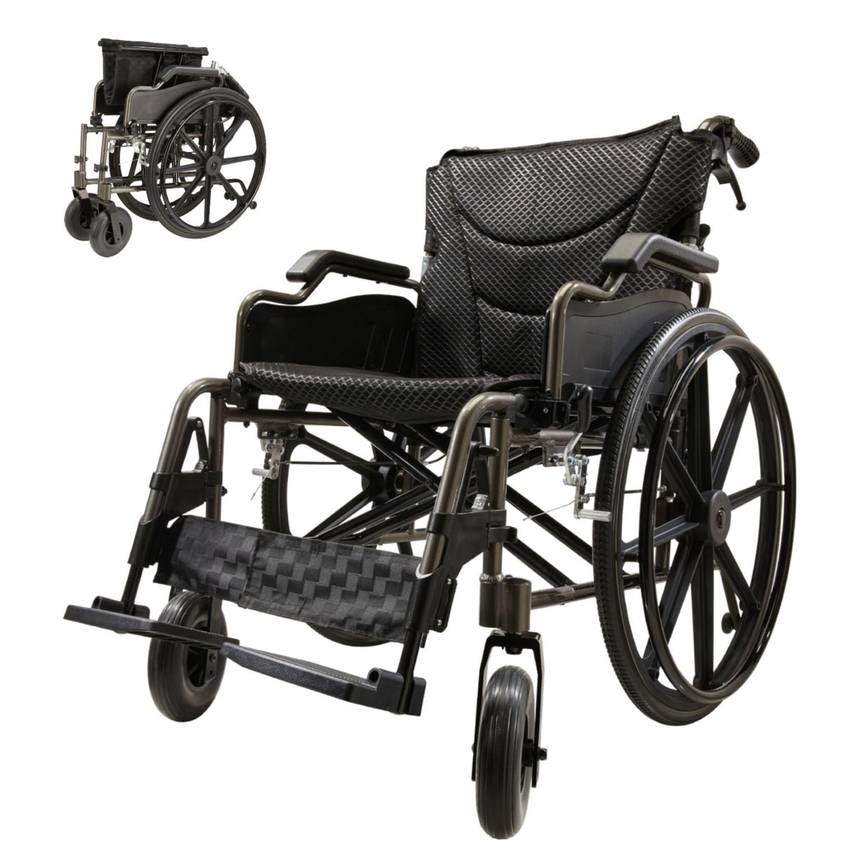 VELUNHOS Lightweight Foldable Transport Wheelchair with Double X Force Support in Gray