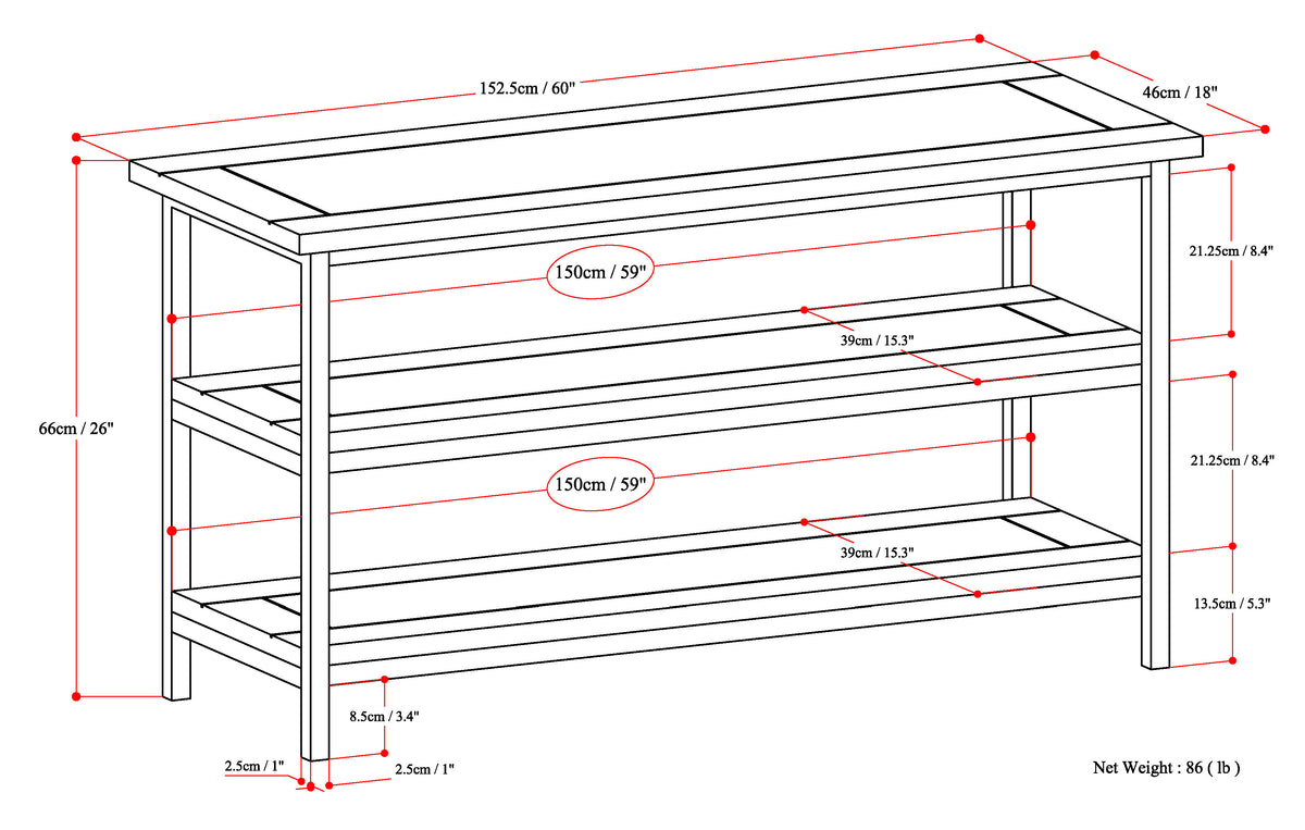Skyler 60 Inch Wide Solid Mango Wood TV Stand in Dark