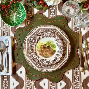 Haven Dark Green Brown Trim Faux Leather Placemat
