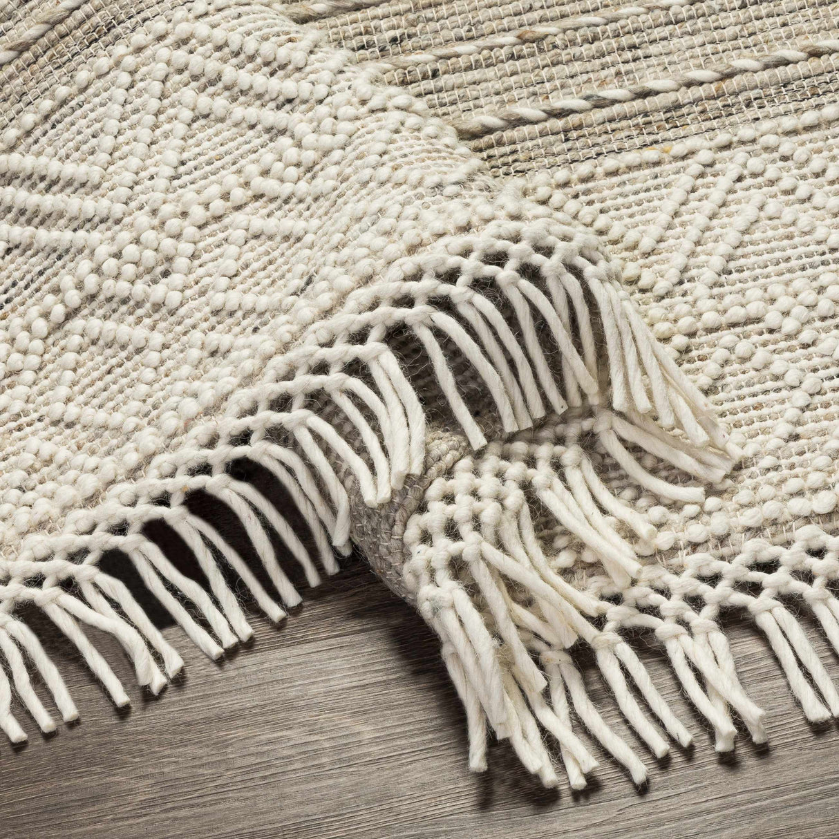 Cream Veruela Wool Blend Braided Tassel Area Rug - Clearance