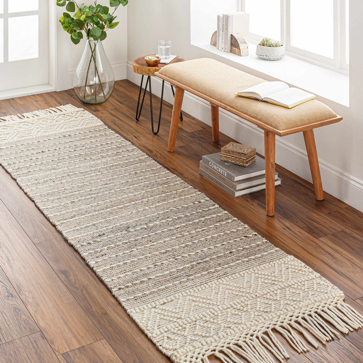 Cream Veruela Wool Blend Braided Tassel Area Rug - Clearance