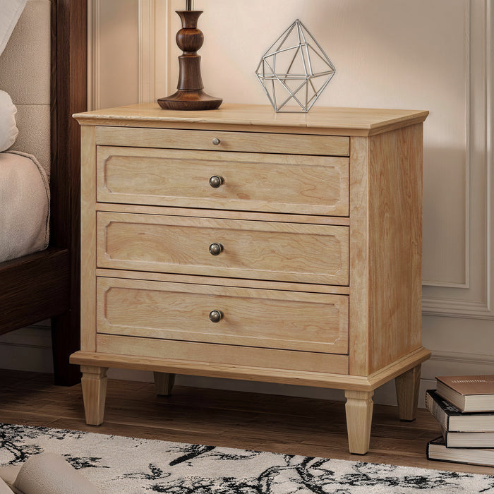 Vintage 3 Drawer Nightstand with Built-In Charging Station