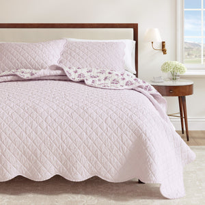 Floral Print & Scalloped Edge Cotton Quilt Set - Sandie Collection
