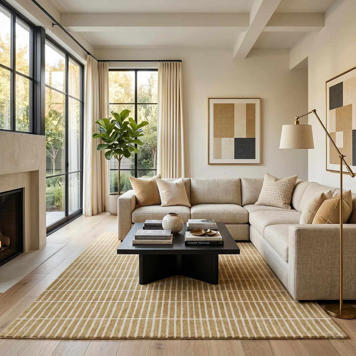 Finial Yellow Wool Area Rug