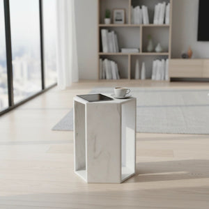 VITRA Modern Minimalist Hexagon Side Table with Honed Marble Finish - view 8