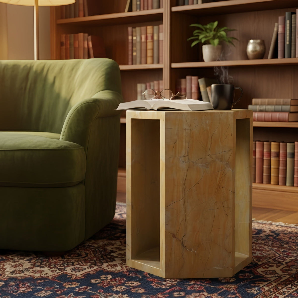 VITRA Modern Minimalist Hexagon Side Table with Honed Marble Finish