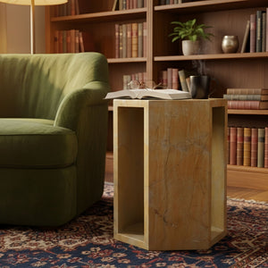 VITRA Modern Minimalist Hexagon Side Table with Honed Marble Finish