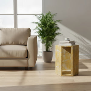 VITRA Modern Minimalist Hexagon Side Table with Honed Marble Finish - view 3
