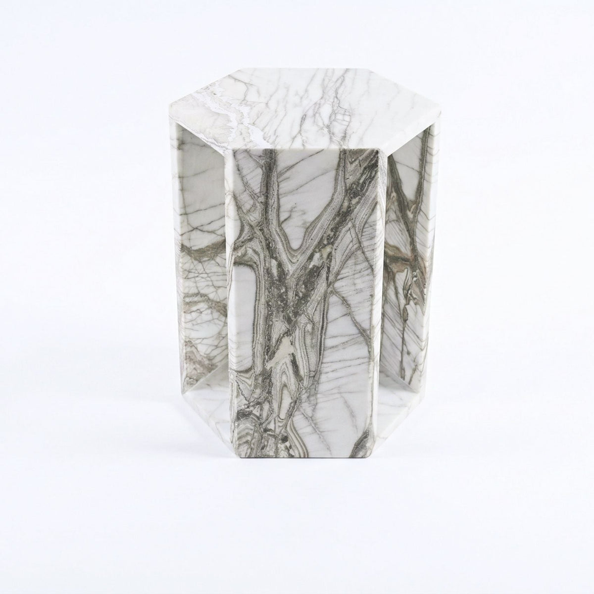 VITRA Modern Minimalist Hexagon Side Table with Honed Marble Finish in Dark Gray