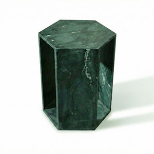 VITRA Modern Minimalist Hexagon Side Table with Honed Marble Finish in Dark Green