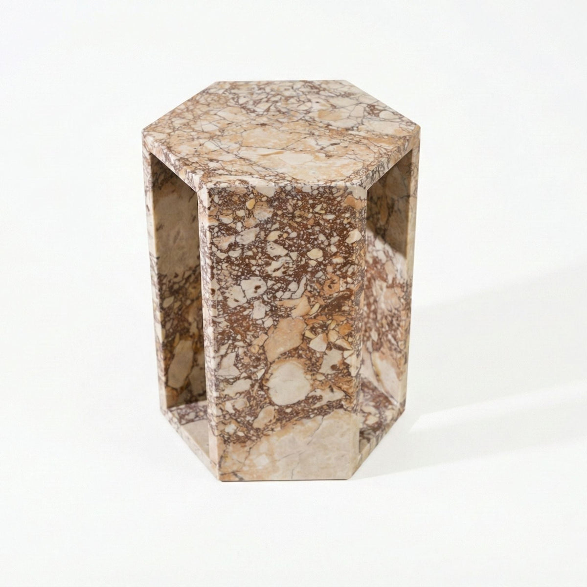 VITRA Modern Minimalist Hexagon Side Table with Honed Marble Finish in Pink
