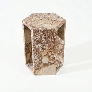VITRA Modern Minimalist Hexagon Side Table with Honed Marble Finish in Pink