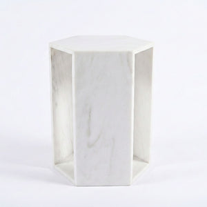 VITRA Modern Minimalist Hexagon Side Table with Honed Marble Finish in White
