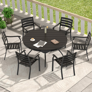 VRSHWO Furniture 7 Pieces Outdoor Patio Dining Set with Stackable Metal Chairs