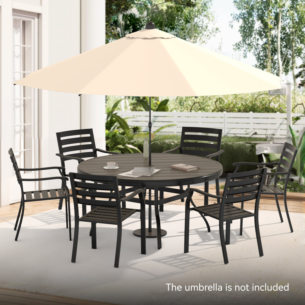 VRSHWO Furniture 7 Pieces Outdoor Patio Dining Set with Stackable Metal Chairs - view 7