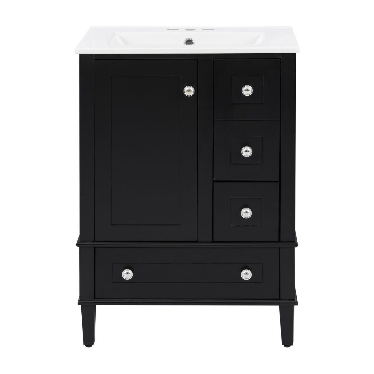 Vstory Bathroom Vanity with Integrated Basin and Soft Close Drawers in Black