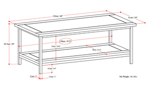 Skyler 48 Inch Wide Solid Mango Wood Coffee Table in Dark