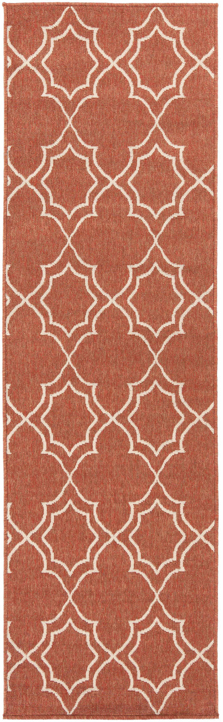 Unique Rust Red Lattice Trellis Outdoor Rug - Clearance