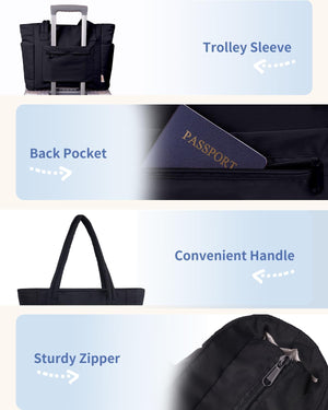 Quilted Puffer Tote Bag with Laptop Sleeve & Cup Holder 20L Travel Work