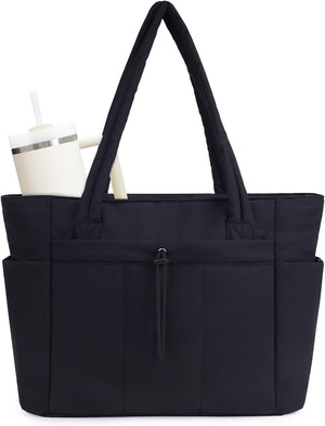 Quilted Puffer Tote Bag with Laptop Sleeve & Cup Holder 20L Travel Work