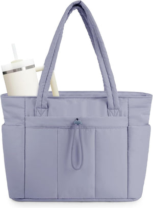 Quilted Puffer Tote Bag with Laptop Sleeve & Cup Holder 20L Travel Work