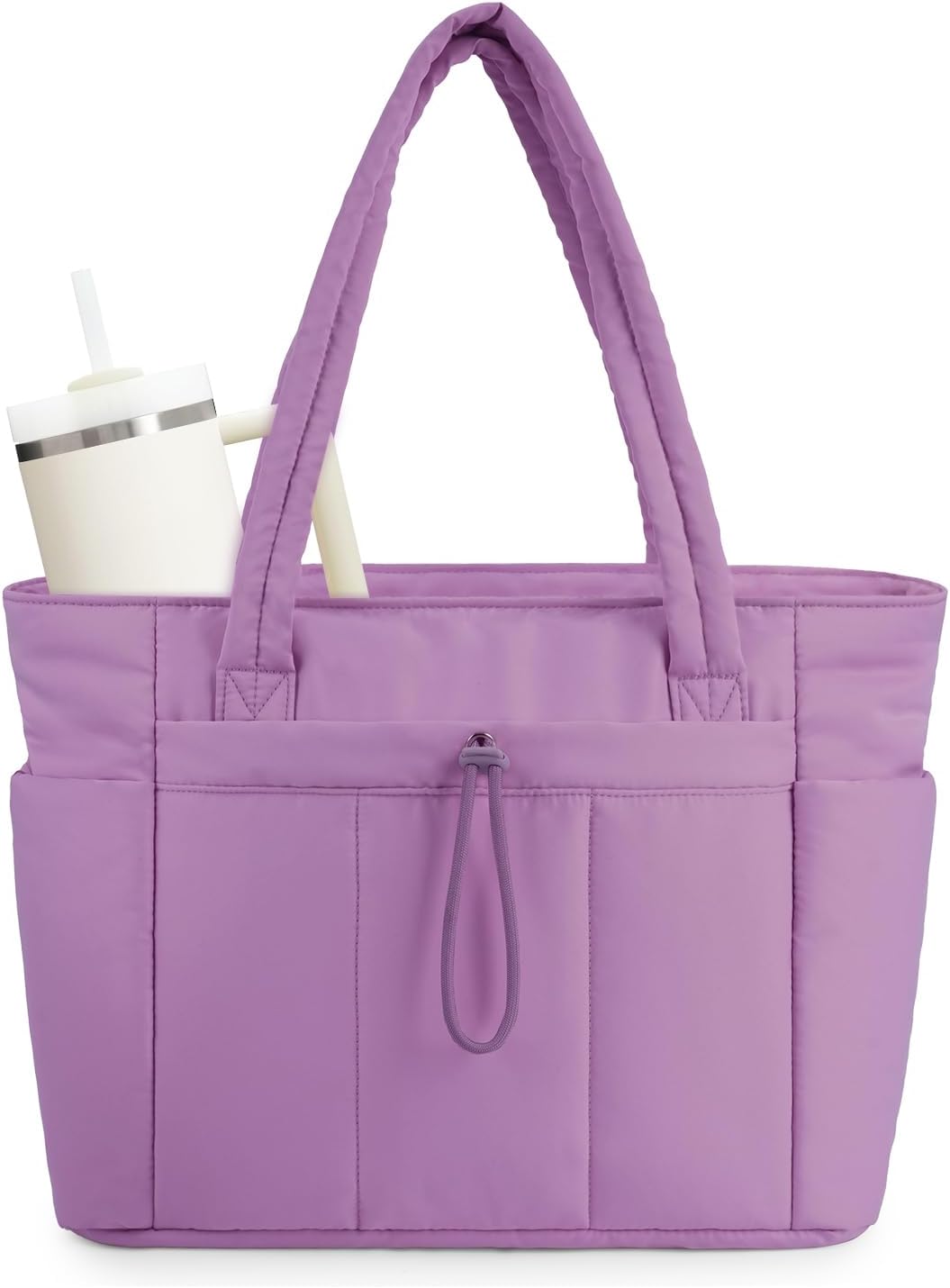 Quilted Puffer Tote Bag with Laptop Sleeve & Cup Holder 20L Travel Work