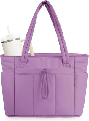 Quilted Puffer Tote Bag with Laptop Sleeve & Cup Holder 20L Travel Work