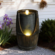 Water Fountain Outdoor Heating Wooden Barrel Style Outdoor Water Fountain with LED Lights