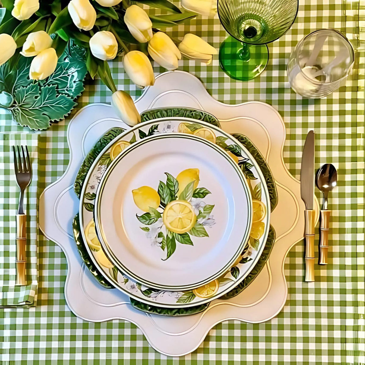 Haven White Wavy Edge Faux Leather Placemats