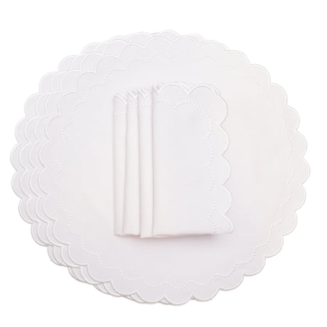 Lily White Round Fabric Placemat & Napkin Set