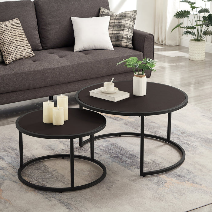 WM HOME FURNITURE Modern Faux Leather Nesting Coffee Table Set with Black Metal Base