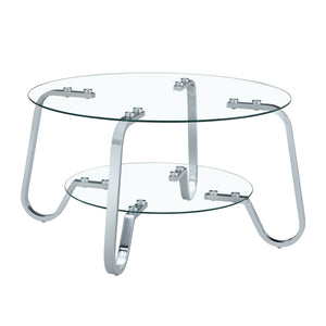 Wonder Haus Double Layer Coffee Table with Double-Layer Glass in Pearl Silver