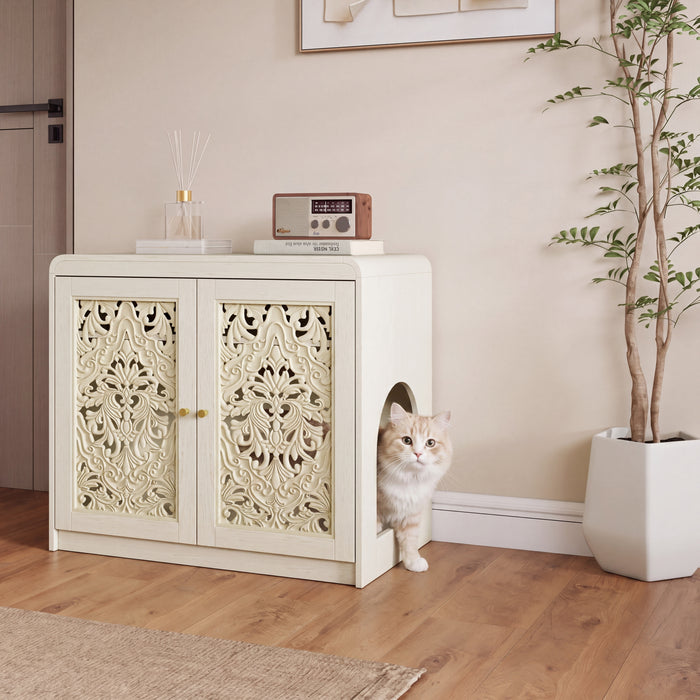 Wonderland Antique White Pet Litter Box Cabinet with Ventilation