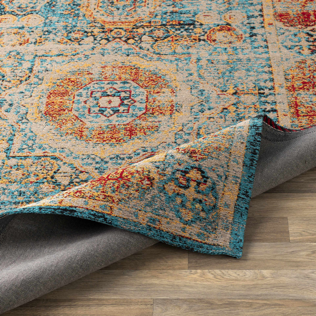 Wrangell Blue/Red Damask Carpet - Clearance