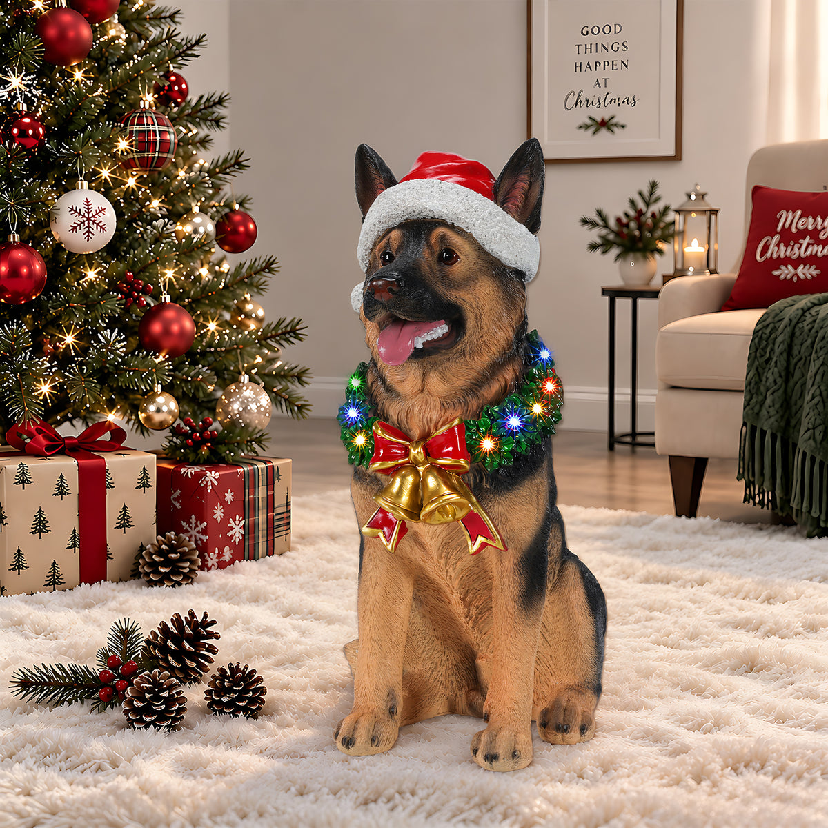 XY Home Garden Stuff Lighted Christmas German Shepherd Dog Statue - view 10