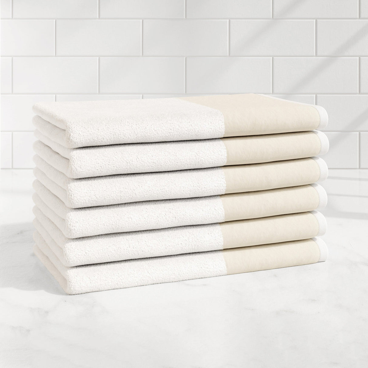 Cotton Linen-Like Border 6-Piece Towel Set - Priya Collection