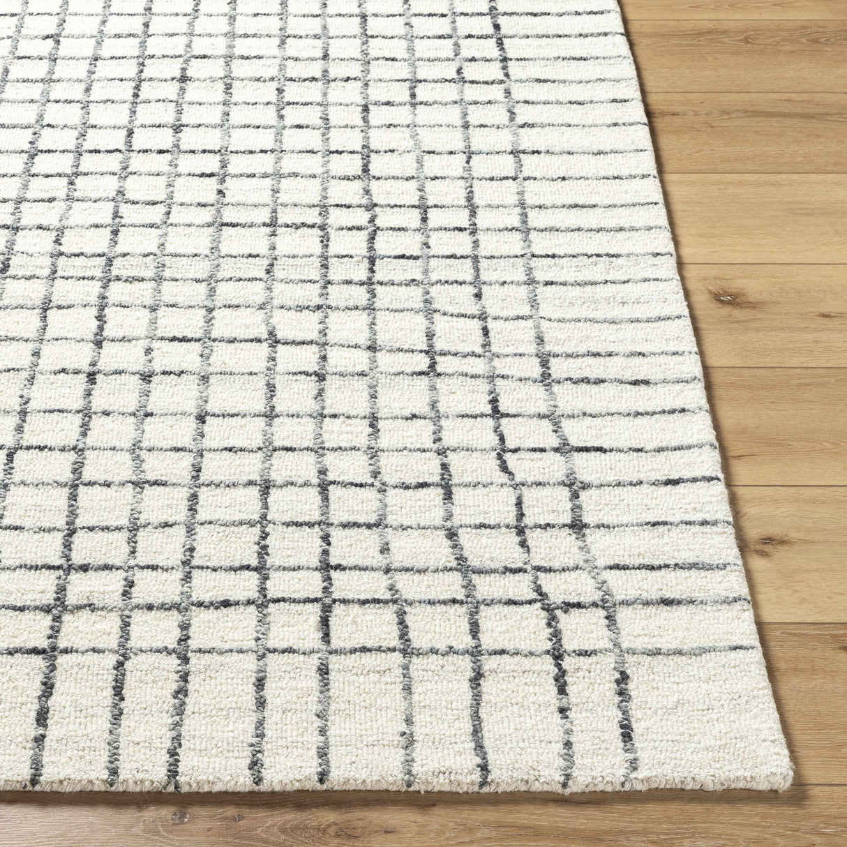 Yates White Grid Wool Area Rug