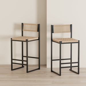 YIQIUMI Furniture Kitchen Bar Stools with Footrest Set of 2 Paper Rope Weave Dining Chairs - view 2