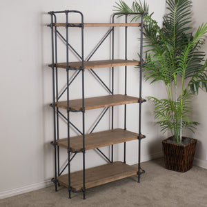 Yorktown Industrial 5 Shelf Bookcase with Metal Pipework and Fir Wood - view 4