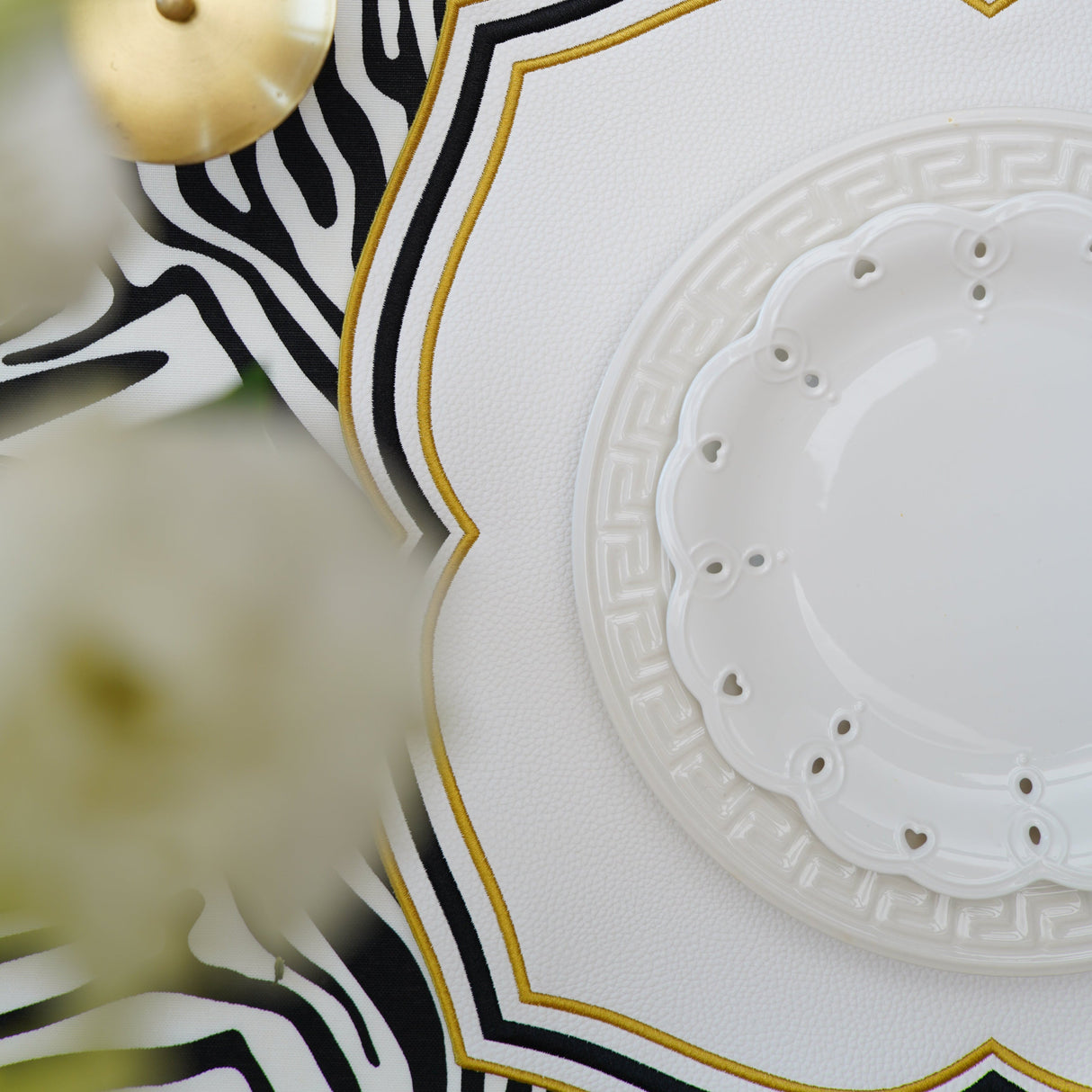 Zeal White Black Gold Square Faux Leather Placemat