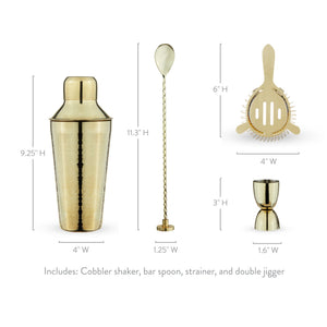 Hammered 4-Piece Barware Set in Gold