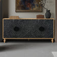 ZRUN FURNITURE Black Carved Door TV Stand with Adjustable Shelves