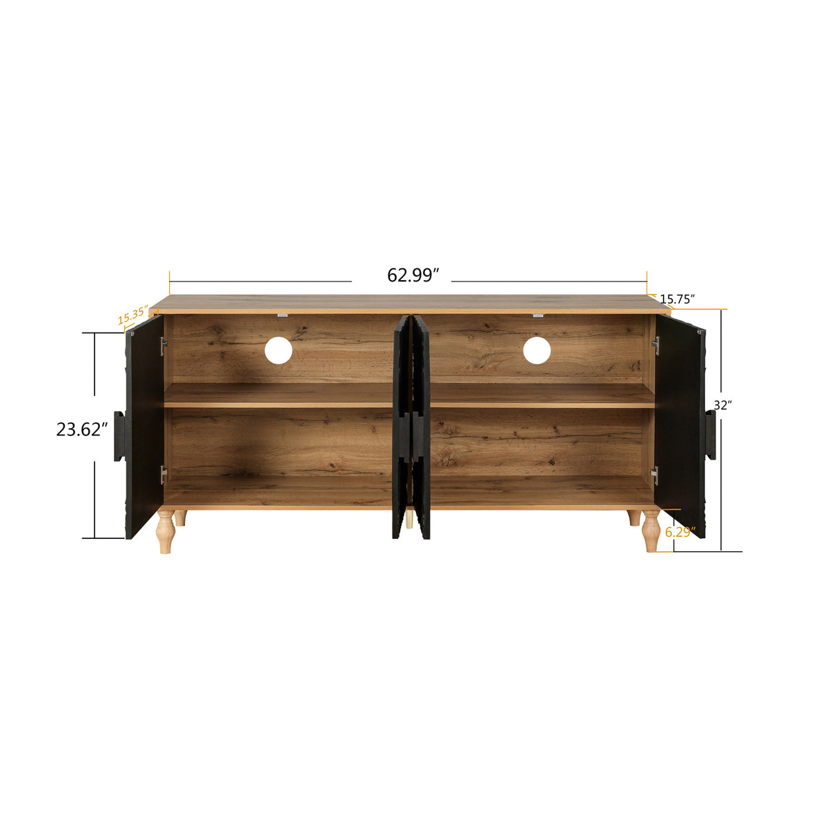 ZRUN FURNITURE Black Carved Door TV Stand with Adjustable Shelves - view 6