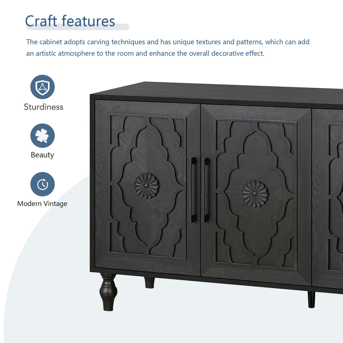 ZRUN FURNITURE Carved Flower Door Storage Cabinet with Metal Handles - view 7